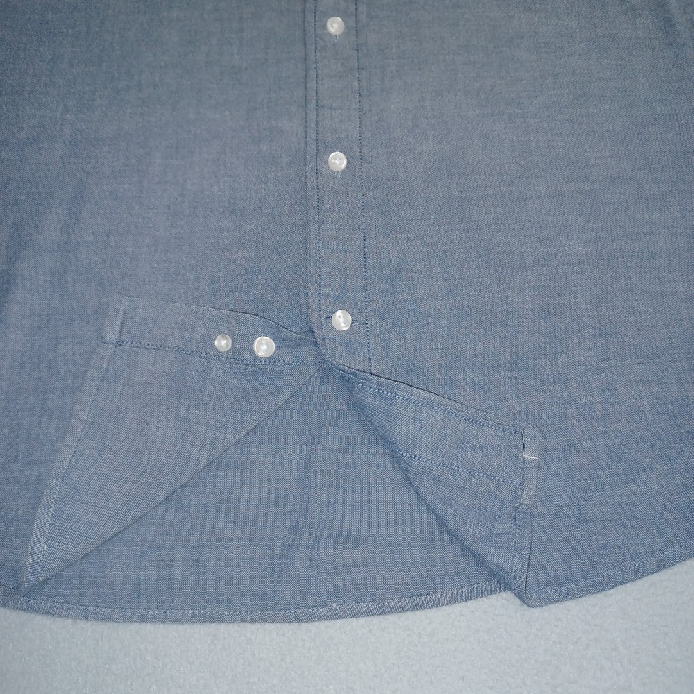 George Button Down Shirt Mens L Blue Classic Fit Short Sleeve Stretch Chambray - Picture 11 of 11